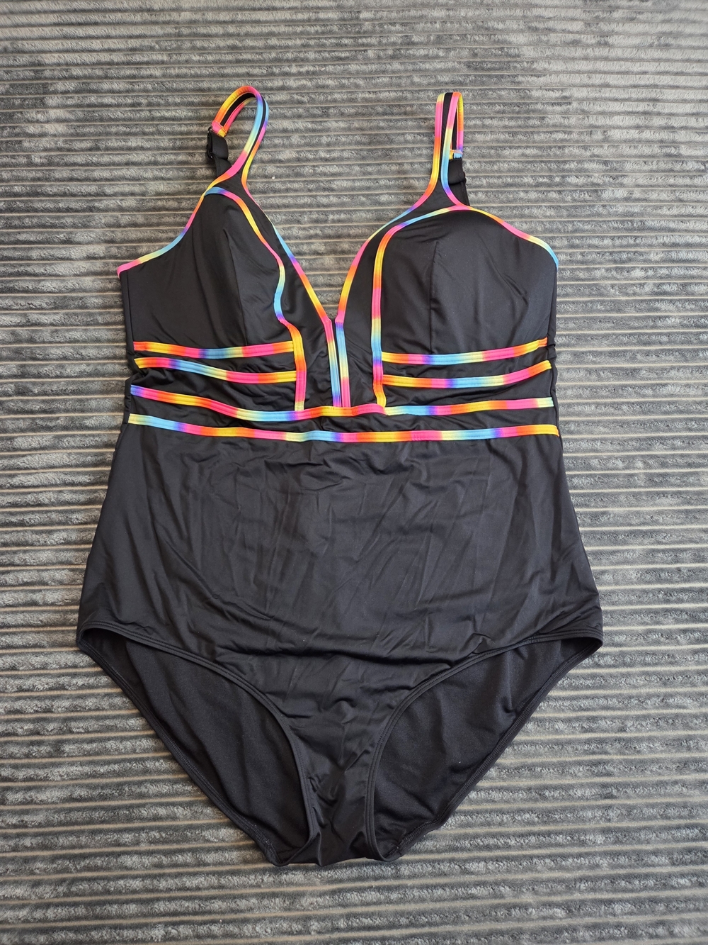 City Chic Black One-Piece Swimsuit with Rainbow Trim